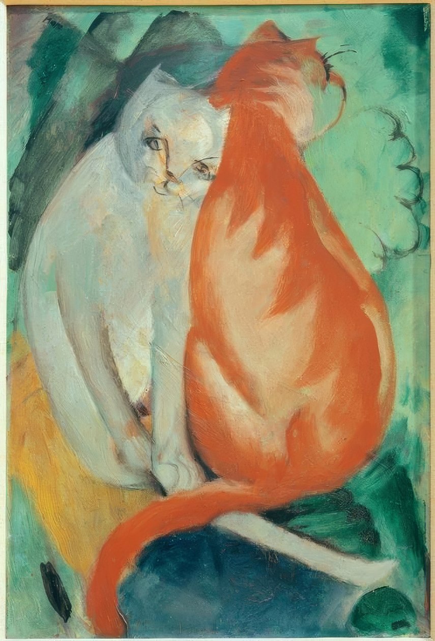 Kediler, kırmızı ve beyaz by Franz Marc