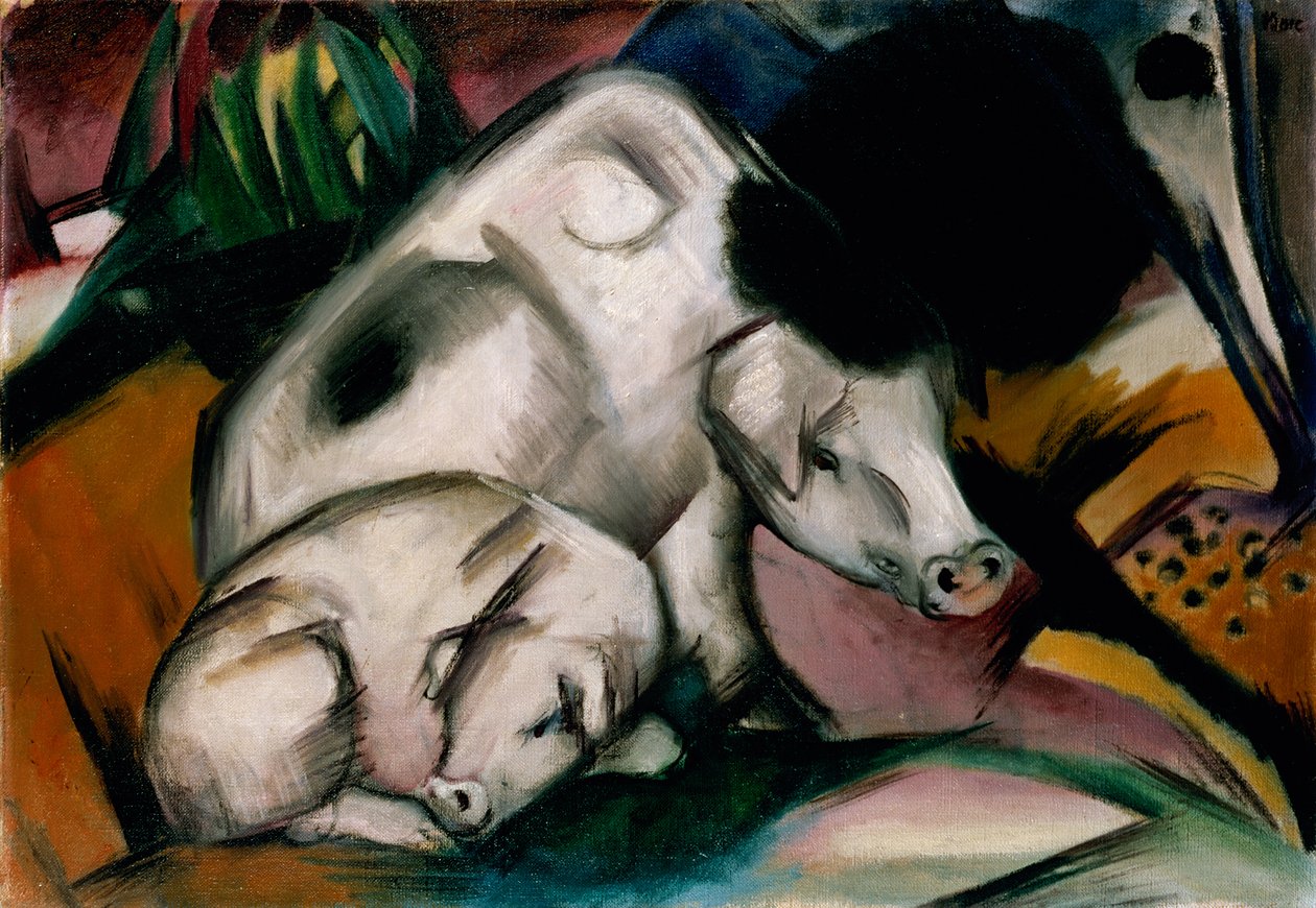 Domuzlar, c.1912 (tuval üzerine yağlı boya) by Franz Marc