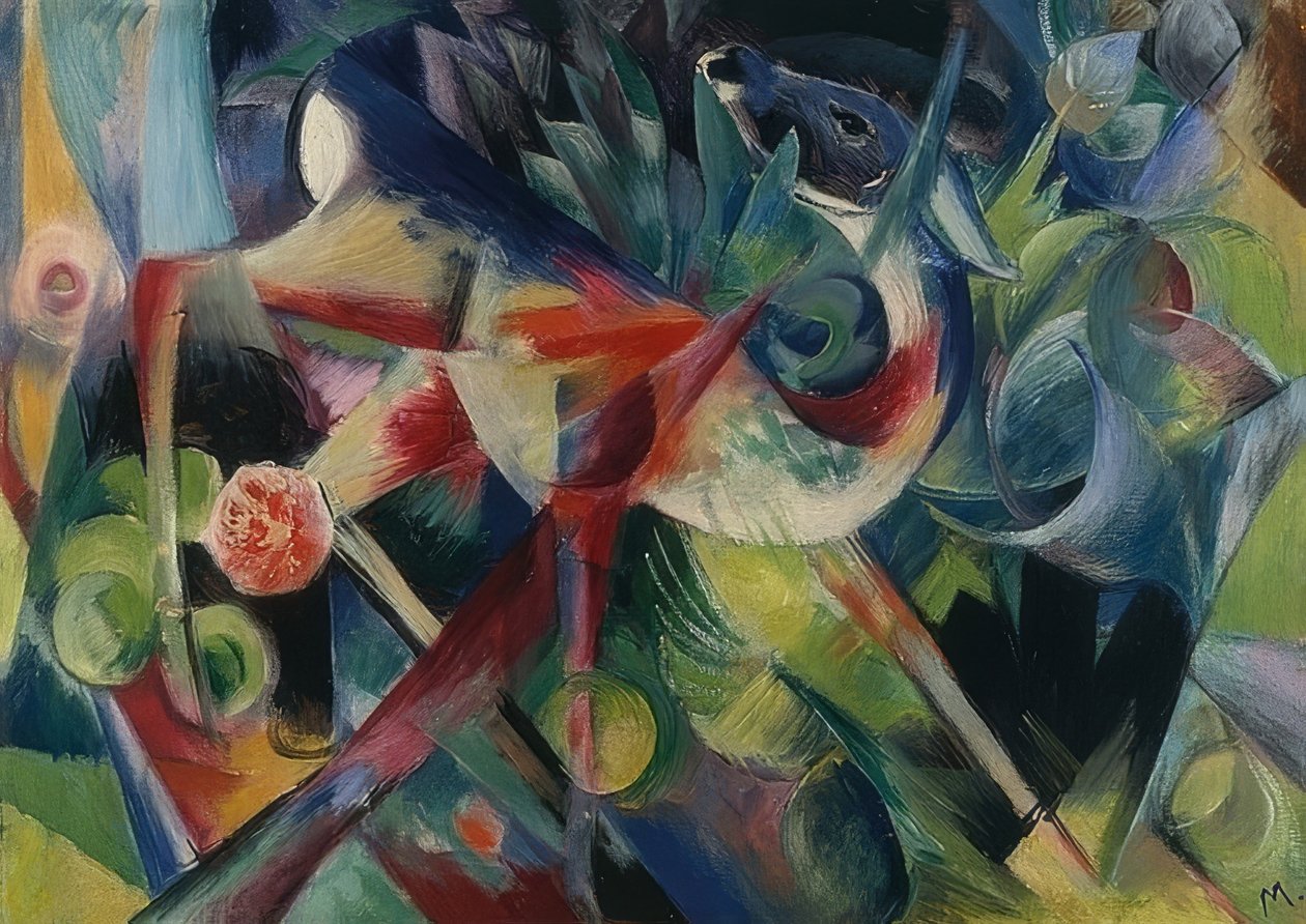 Çiçek bahçesinde geyik. 1913 by Franz Marc