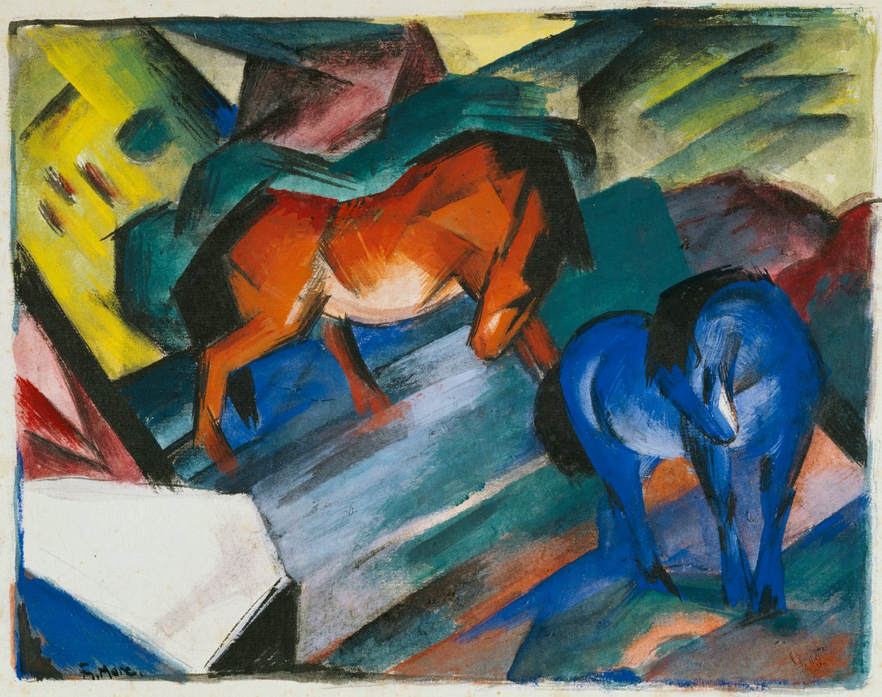 kırmızı ve mavi at by Franz Marc