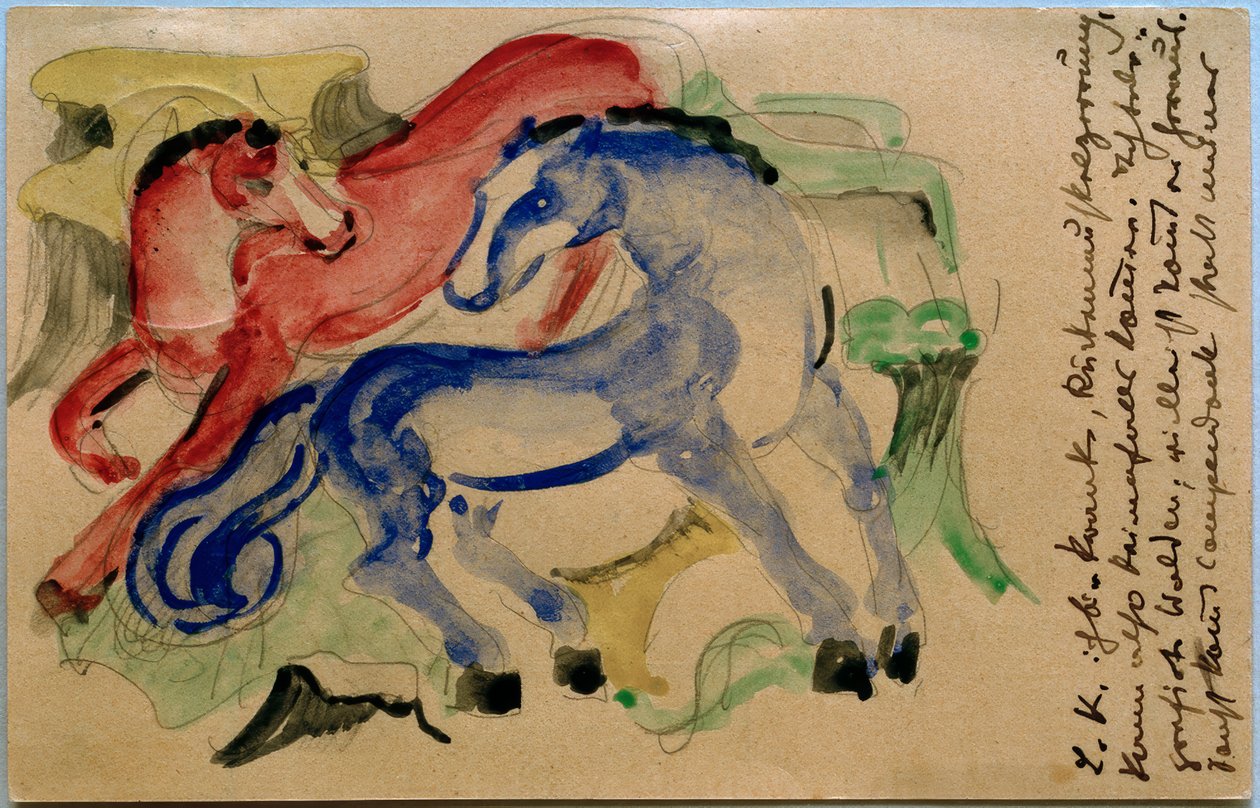 kırmızı ve mavi at by Franz Marc
