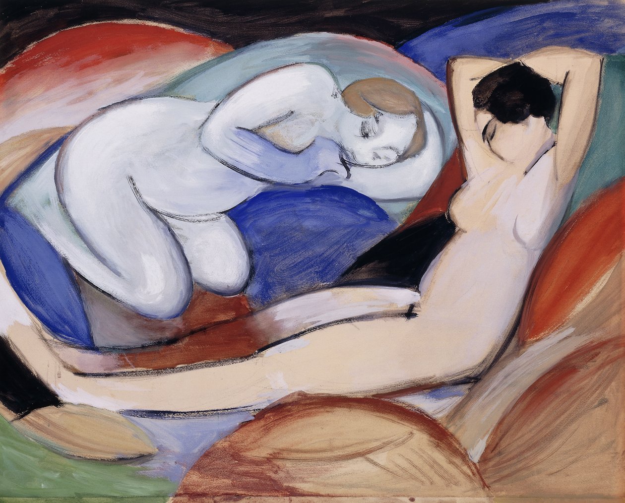 İki uzanmış nü; Düz duran iki dosya, 1912 by Franz Marc