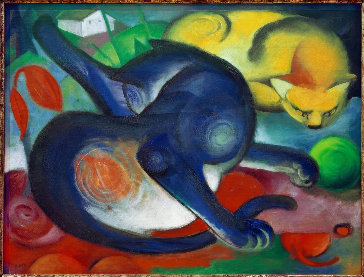 iki kedi, mavi ve sarı by Franz Marc