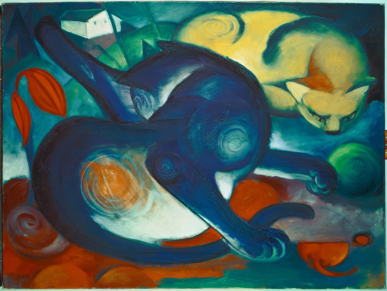 iki kedi, mavi ve sarı by Franz Marc