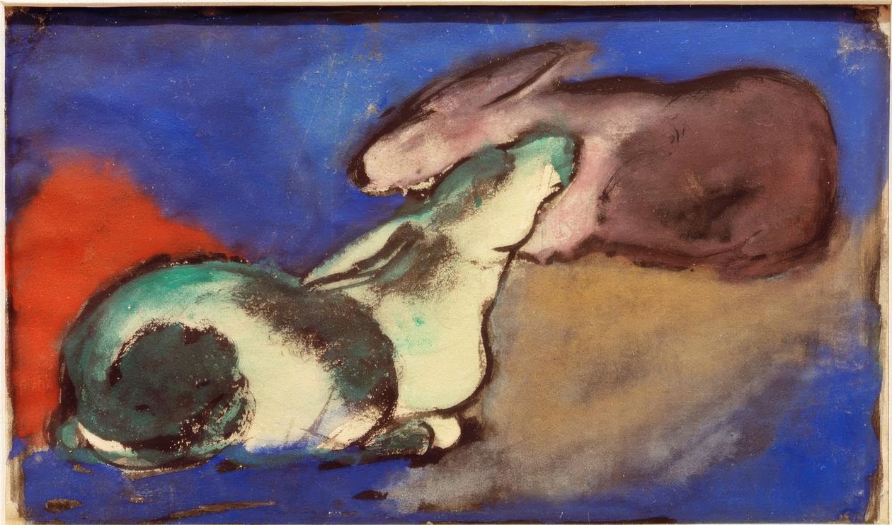 iki uyuyan tavşan by Franz Marc
