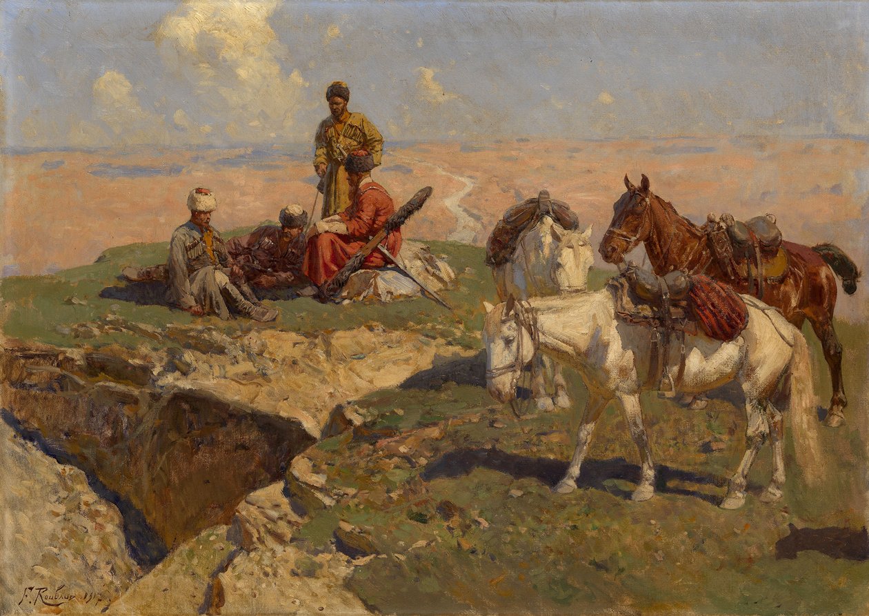 Dinlenmede Kafkas Biniciler, 1917 by Franz Roubaud