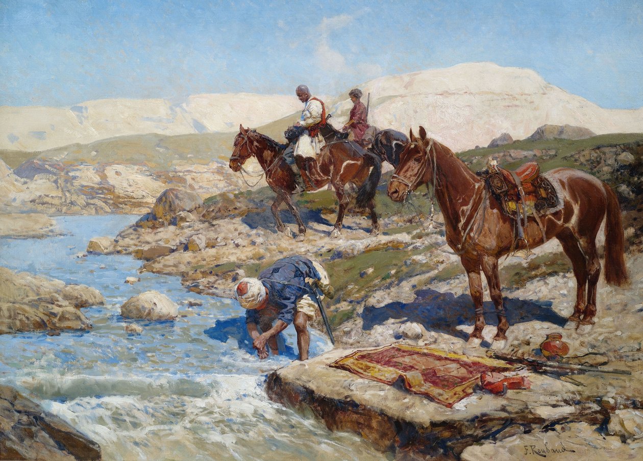 Nehri Geçen Çerkes Süvari by Franz Roubaud