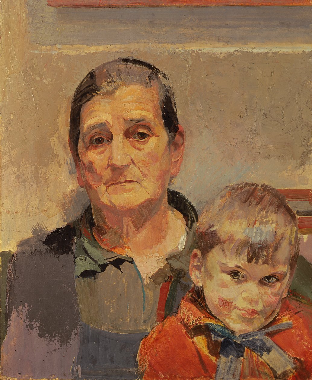 Küçük bir çocuklu sanatçı anne by Franz Wiegele