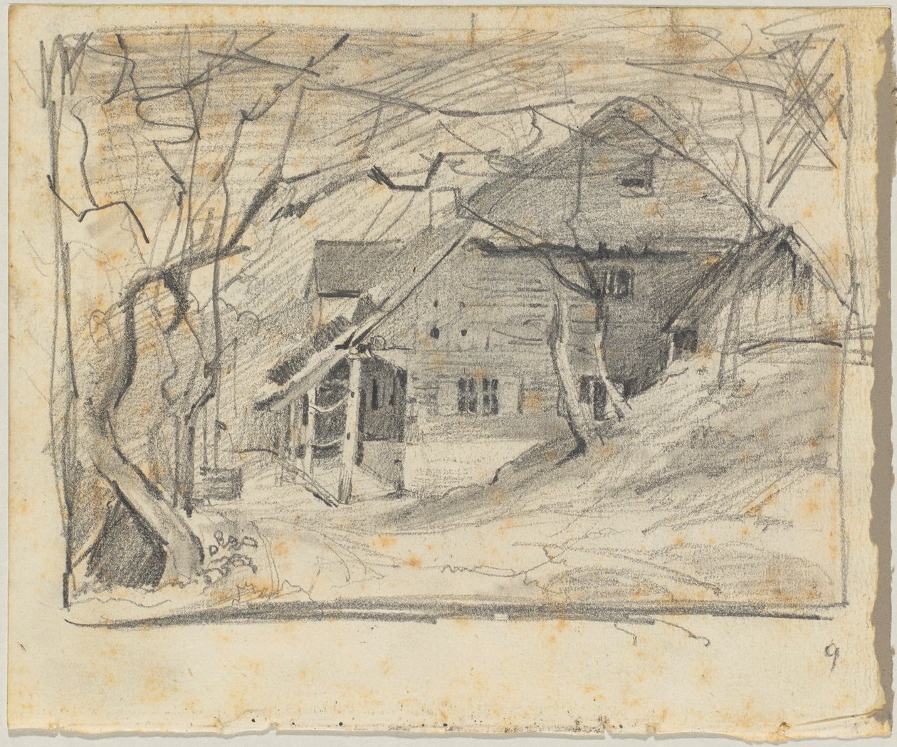 Çıplak ağaçların altında çiftlik evi by Franz von Lenbach