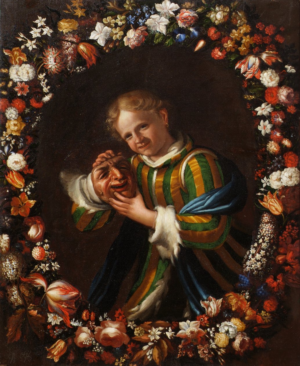 Çiçek çelenk içinde bir larva olan çocuk by Franz von Margety