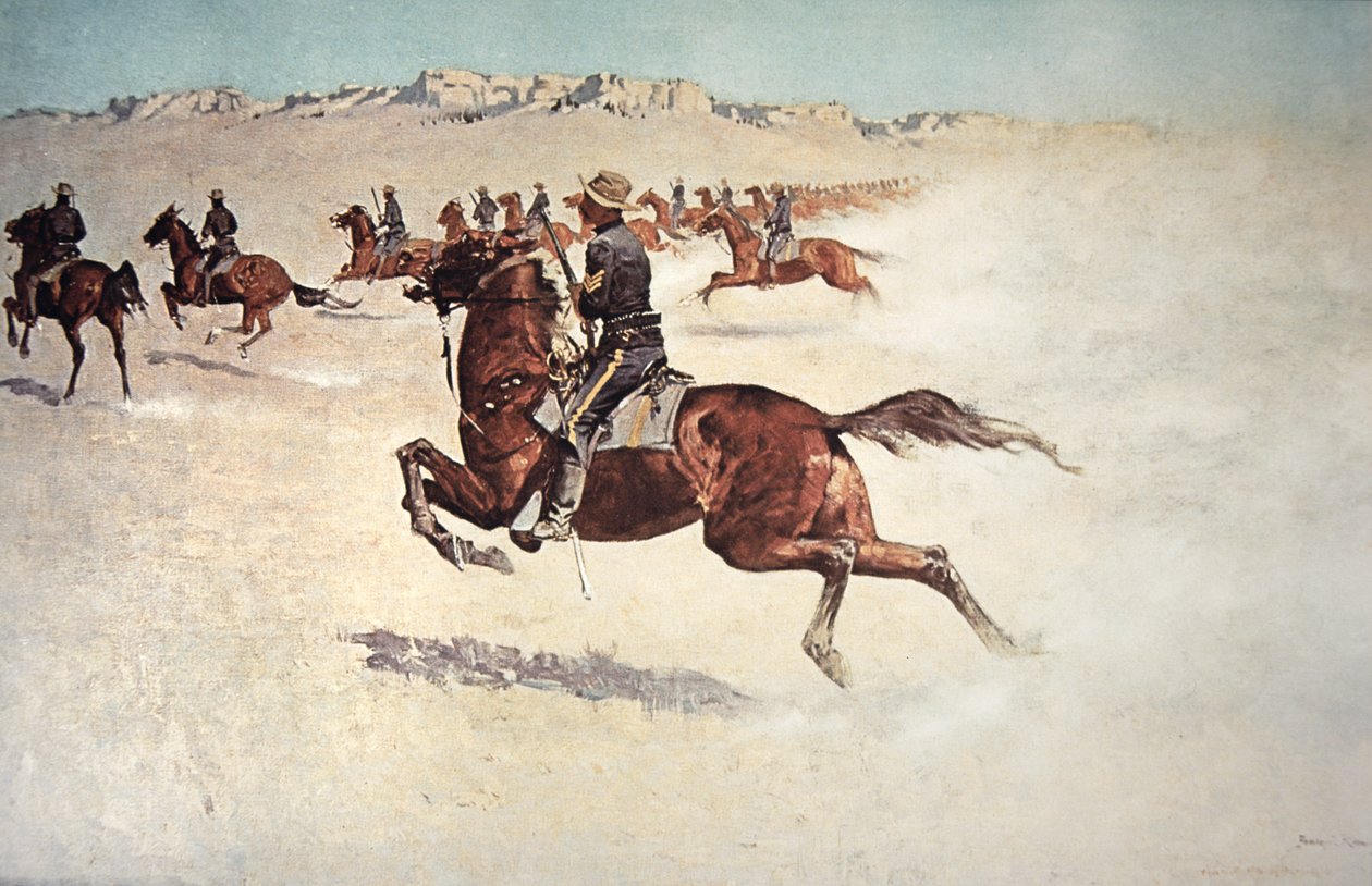 Takipte Bufalo Askerleri (renkli taş) by Frederic (after) Remington