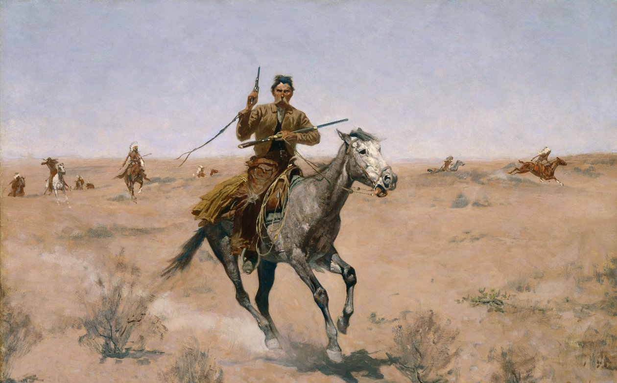 Uçuş (Sage-Brush Pioneer) 1895 by Frederic Remington