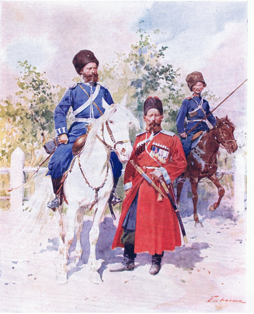 Rus askerleri c.1900 (renkli taş) by Frederic de Haenen