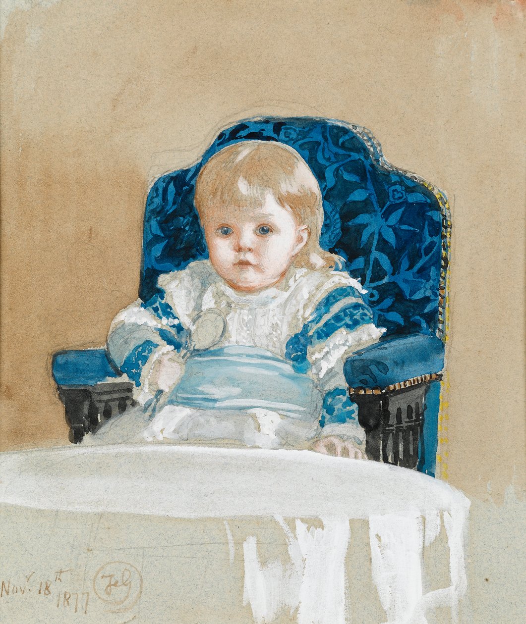 Frederica, elinde kaşık tutan parti elbisesi içinde, 1877 (kağıt üzerinde wc) by Frederick Goodall