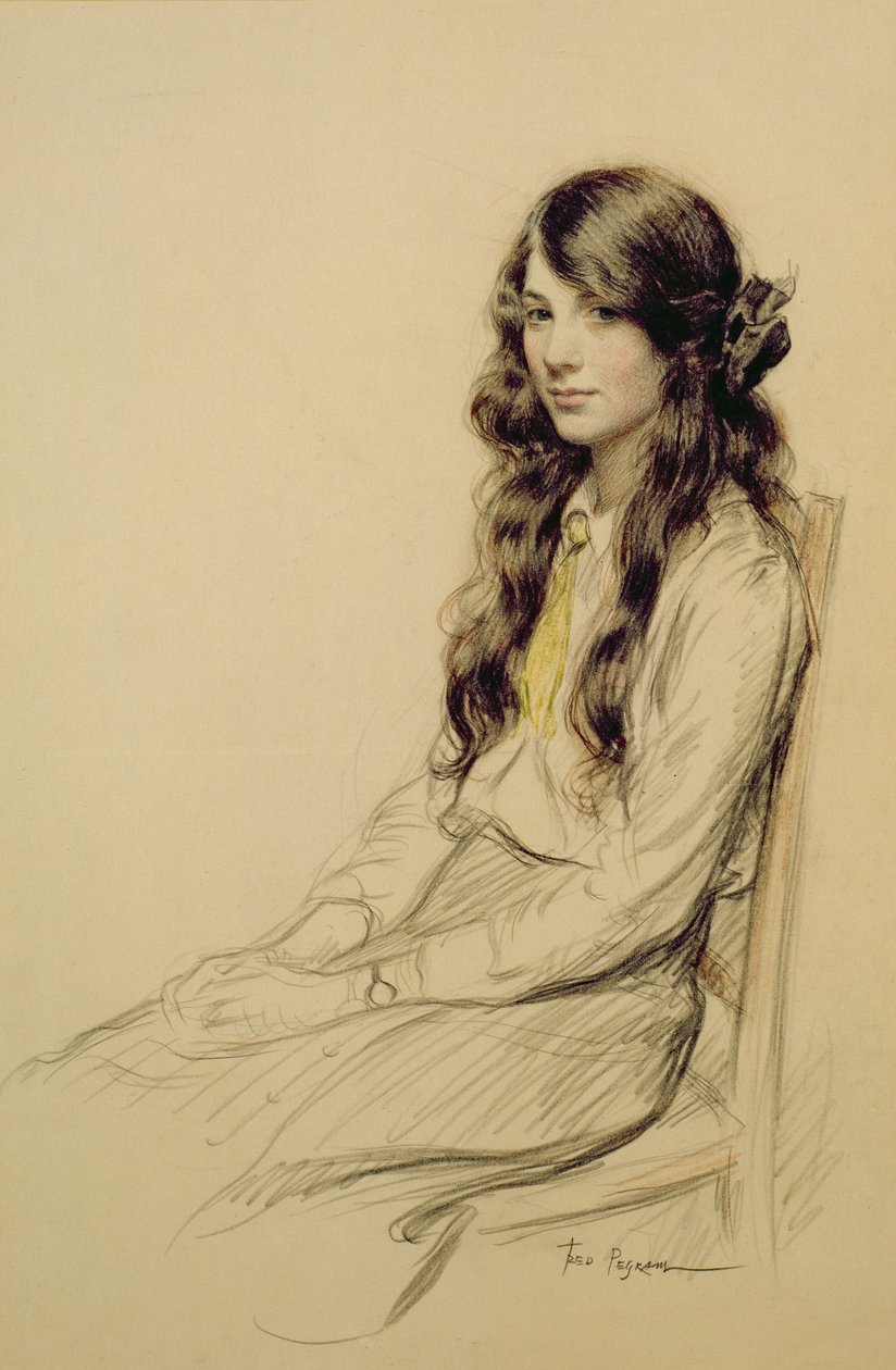 Genç Bir Kızın Portresi, c.1914 (tebeşir) by Frederick Pegram