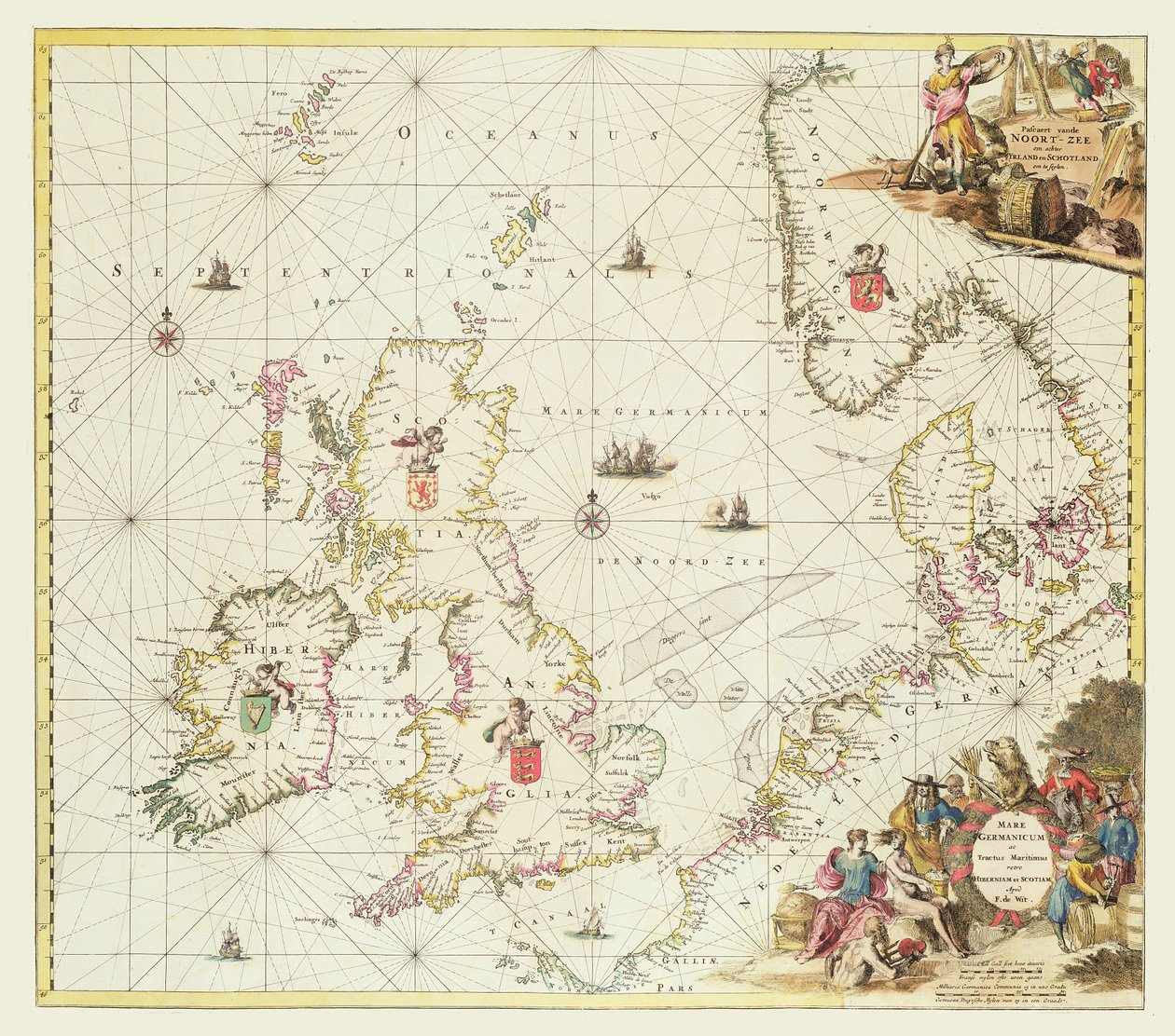 Map of the North Sea, c.1675 (hand coloured engraving) by Frederick de Wit