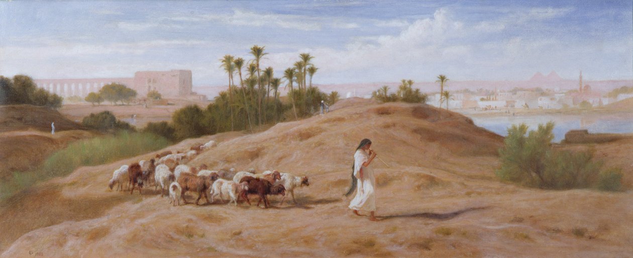 Kahire yakınlarında bir keçi sürüsü by Frederick Goodall