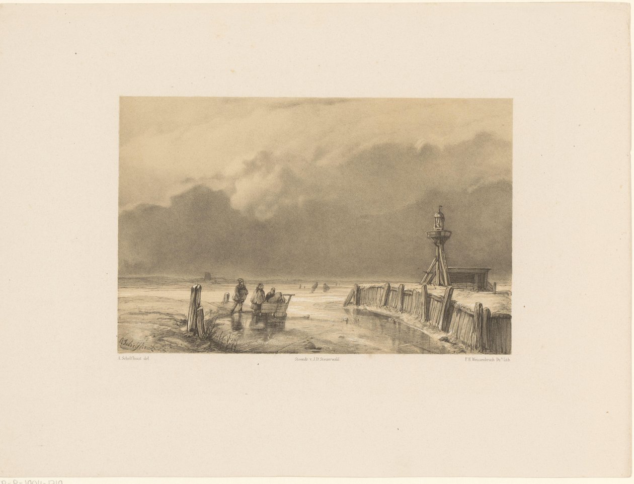 Deniz feneri ile buz manzarası by Frederik Hendrik Weissenbruch