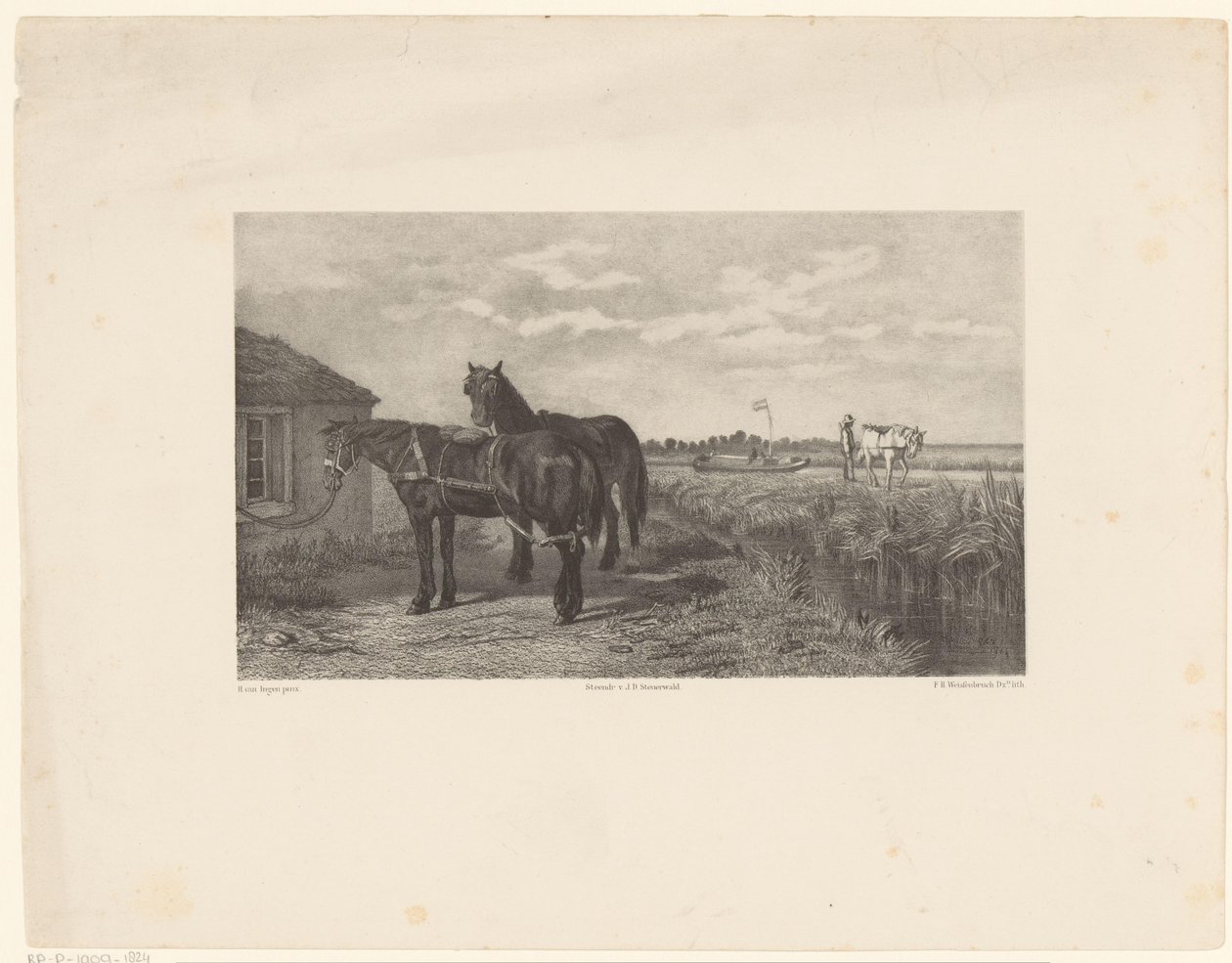 Bir ahırın önünde iki at by Frederik Hendrik Weissenbruch