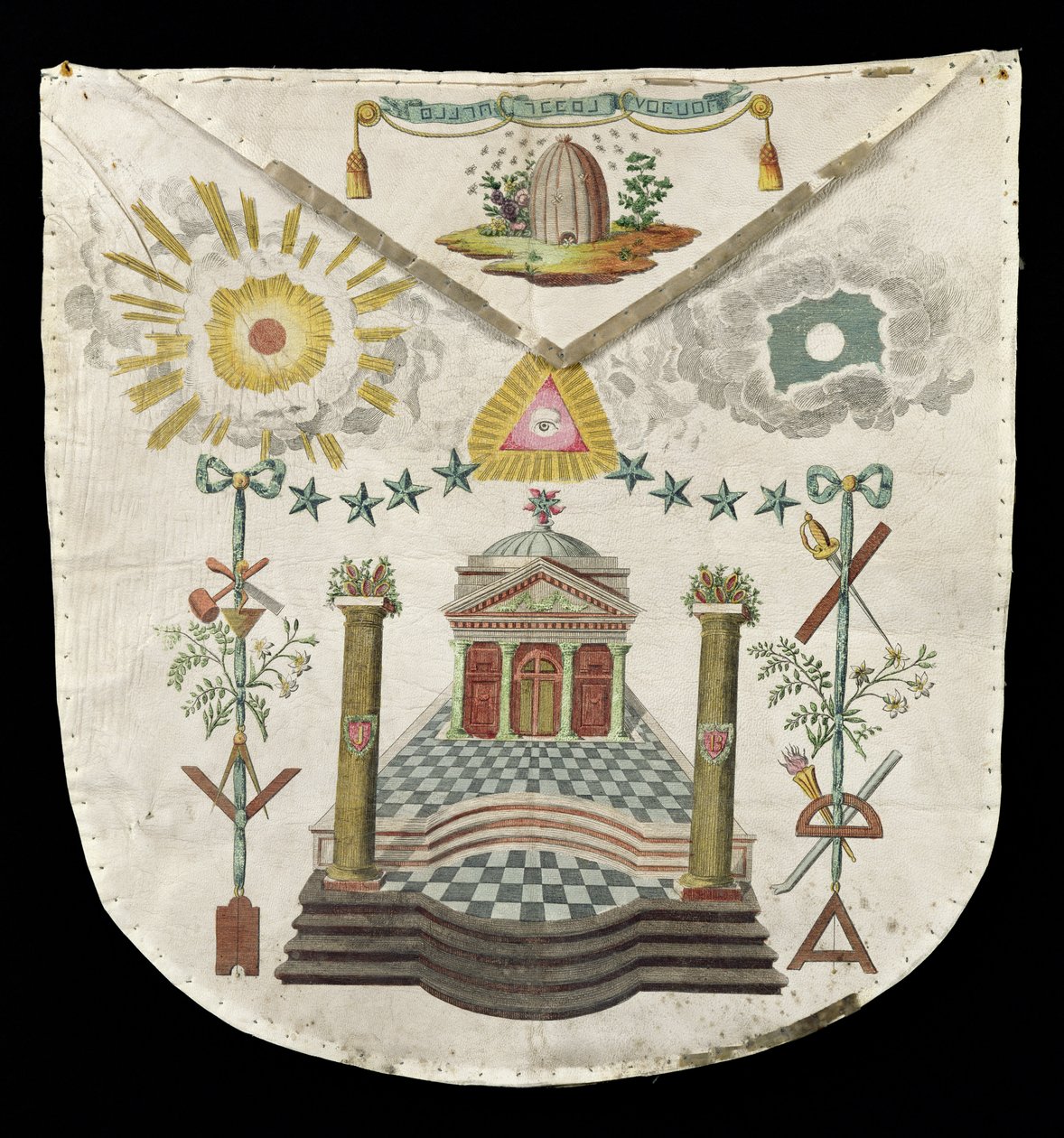 Apron of a Master of the Saint-Julien Lodge in Brioude (painted leather) by French School