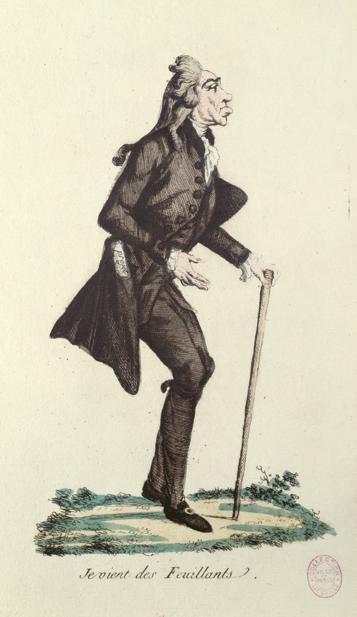 Je Viens des Feuillants, Fransız Devrimi karikatürü, c.1791-92 (renkli gravür) by French School