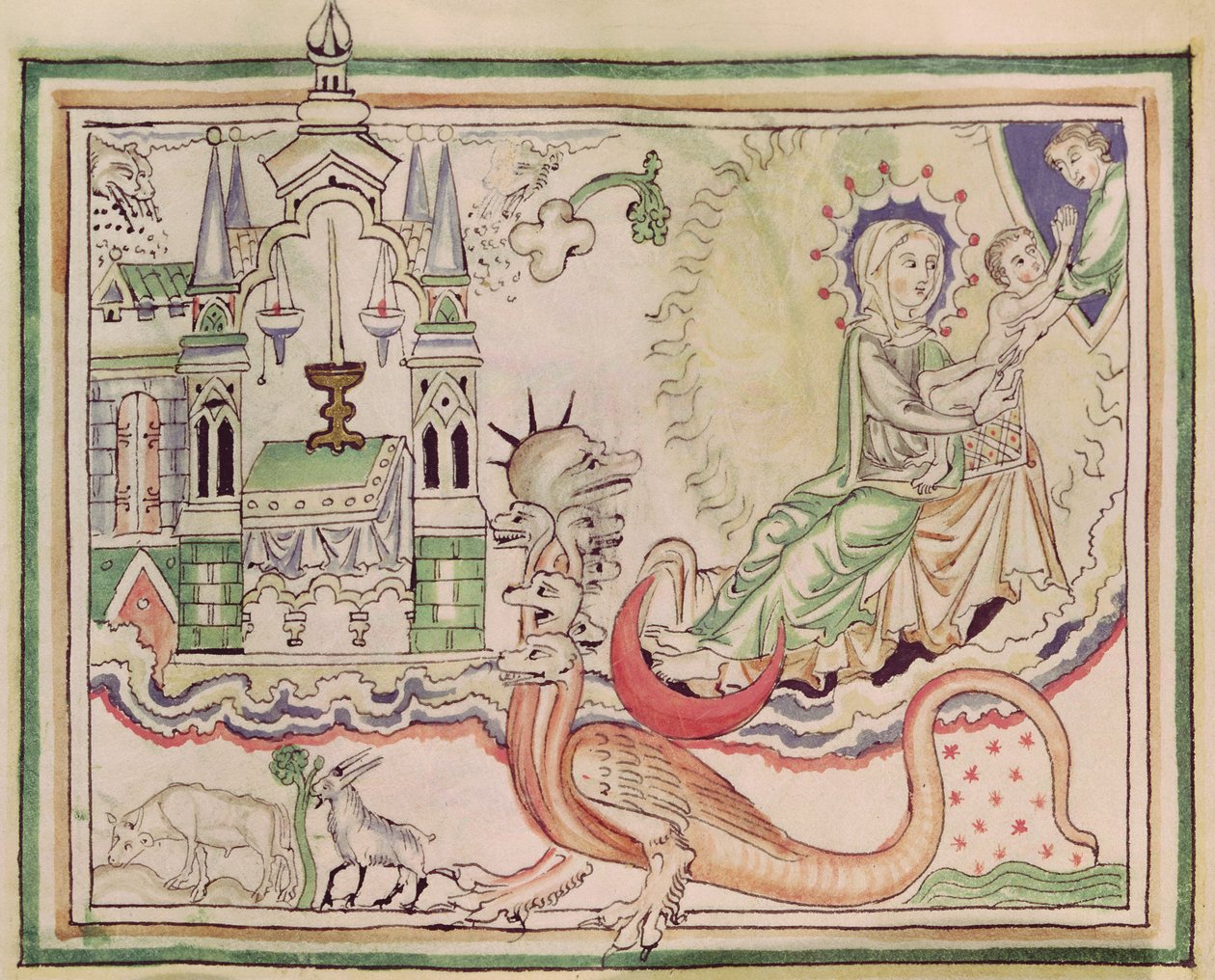 Ms 422 fol.47r Bir çocuğun ve yedi başlı canavarın doğurduğu kadın by French School