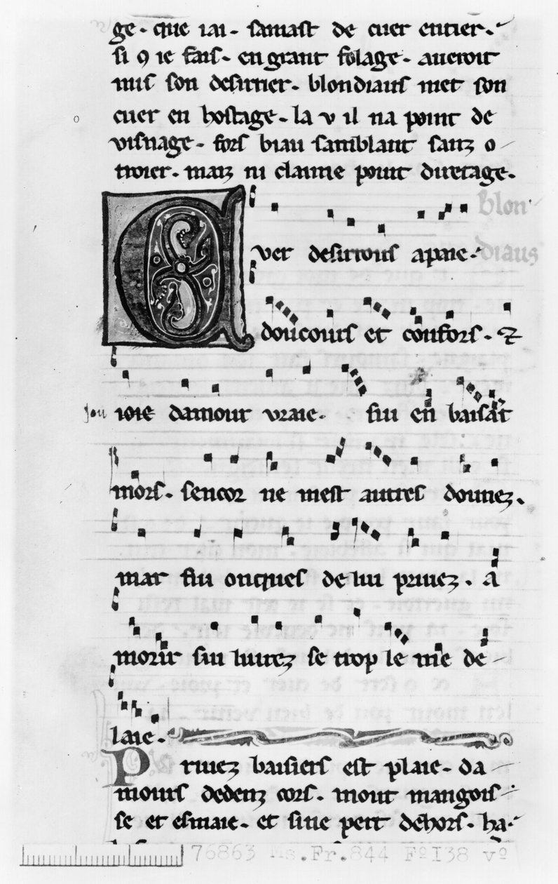 Ms.Fr 844 fol.138v Blondel de Nesles tarafından şarkı (12. yüzyılın sonları) by French School