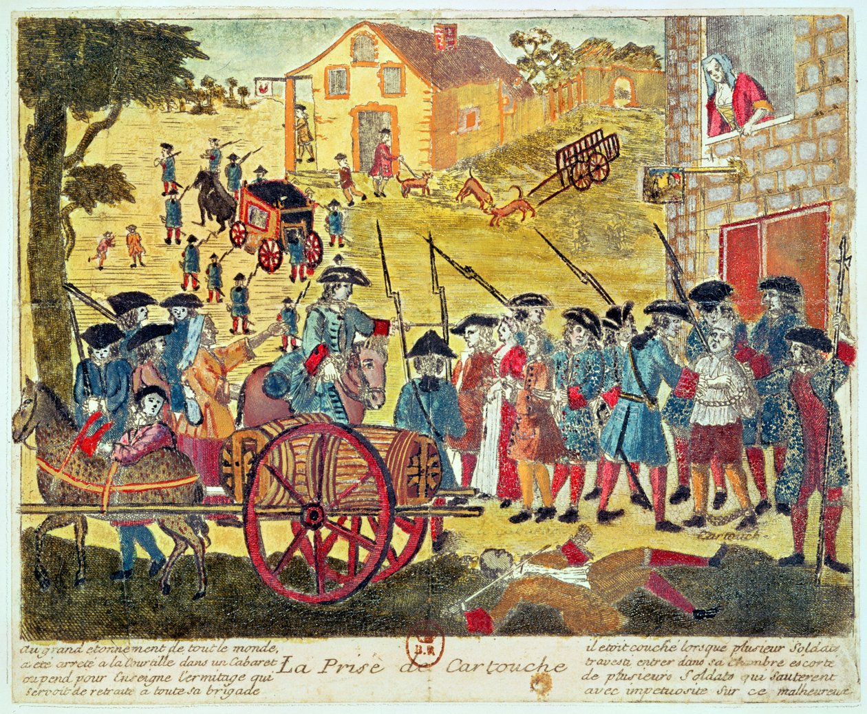 The Arrest of Louis Dominique Cartouche (1693-1721) (engraving und wc on paper) by French School