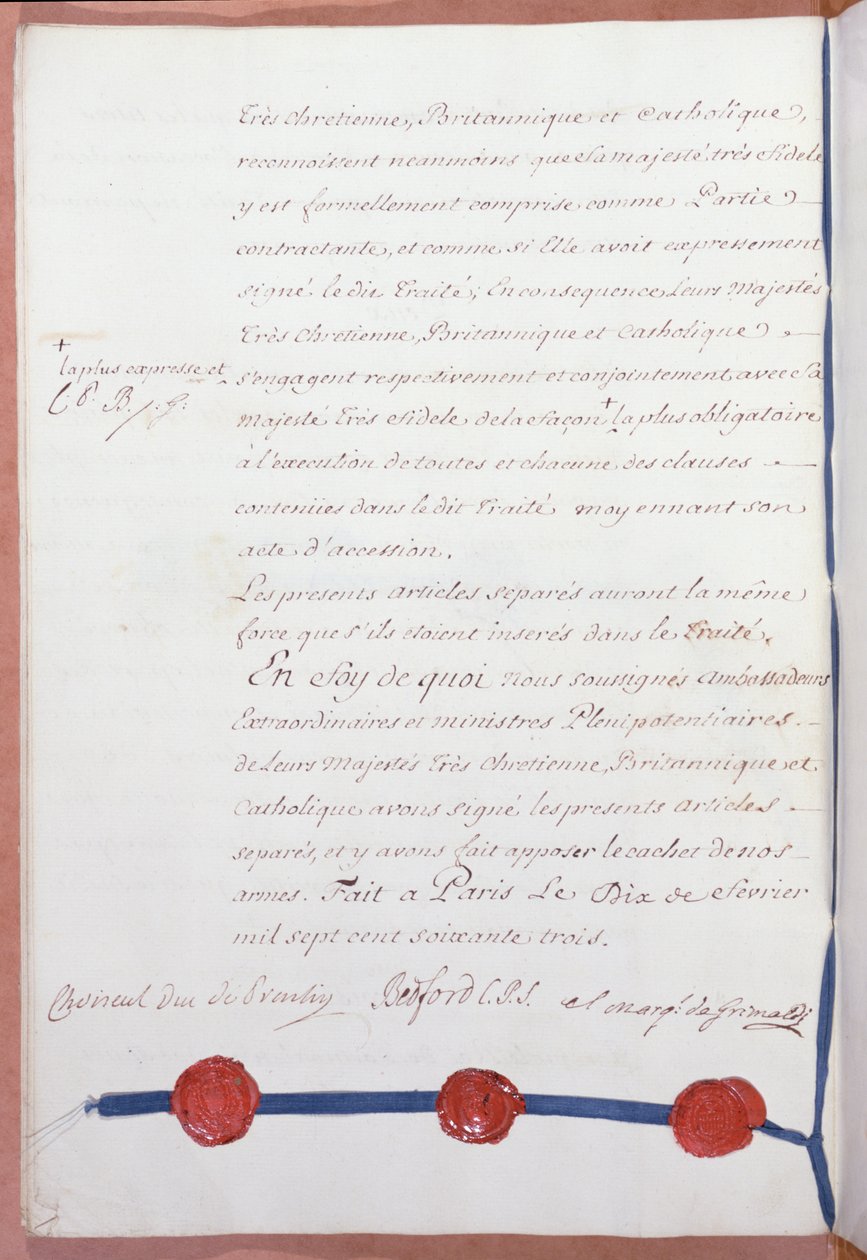 Yedi Yıl Savaşlarını sona erdiren Paris Antlaşması, 10 Şubat 1763