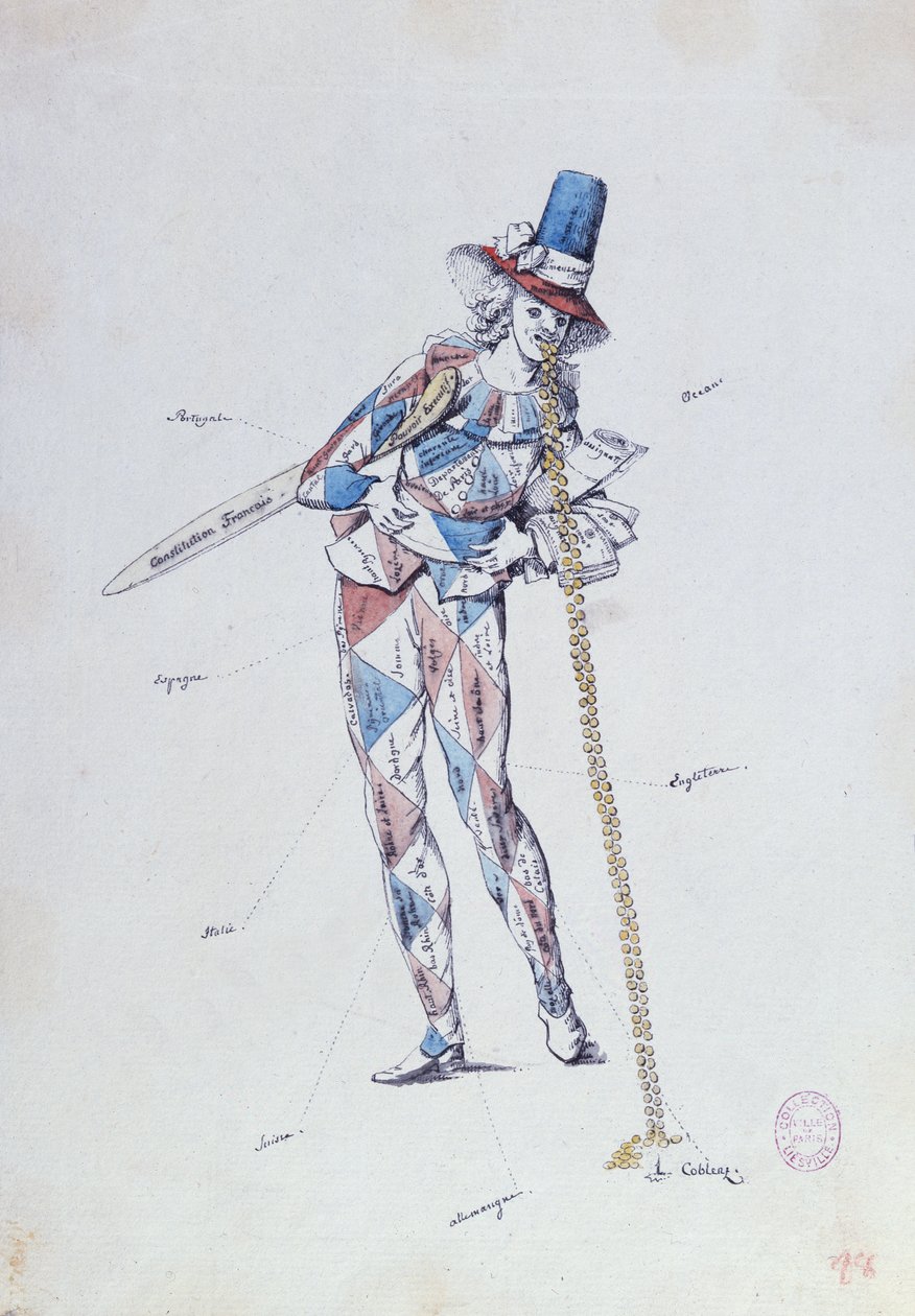 Fransız aristokrat göçmenlerini hicveden karikatür, c.1792 by French School