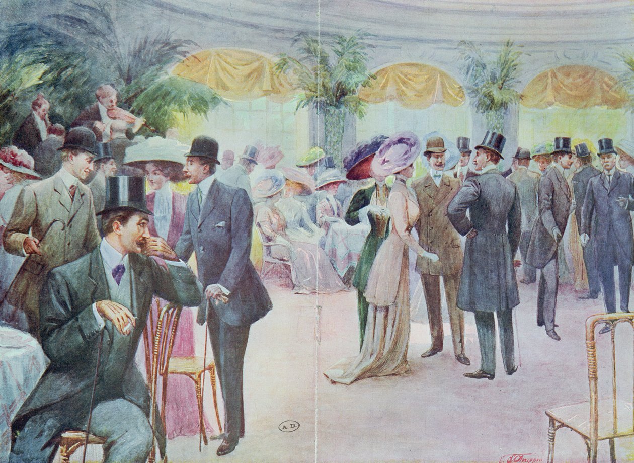 Bir Cemiyet toplantısını tasvir eden moda levhası, 1908 by French School