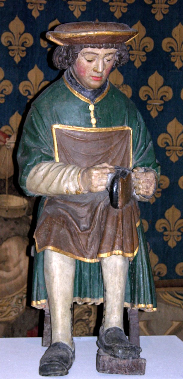 Aziz Crispin figürü (çok renkli ahşap) by French School