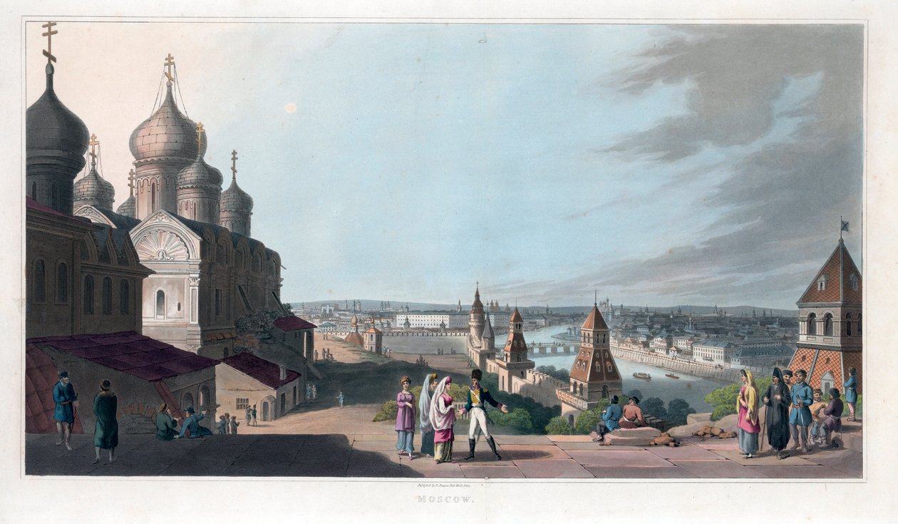 Moskova. Anonim eser, litografi ve sulu boya by French School