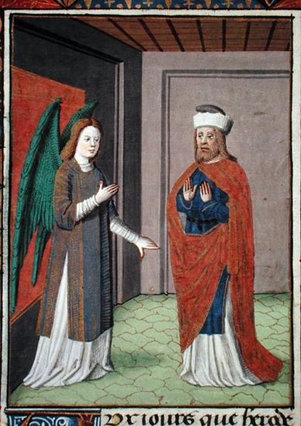 Ms Hunter 368 f.17v Angel, c.1460 (parşömen) by French School