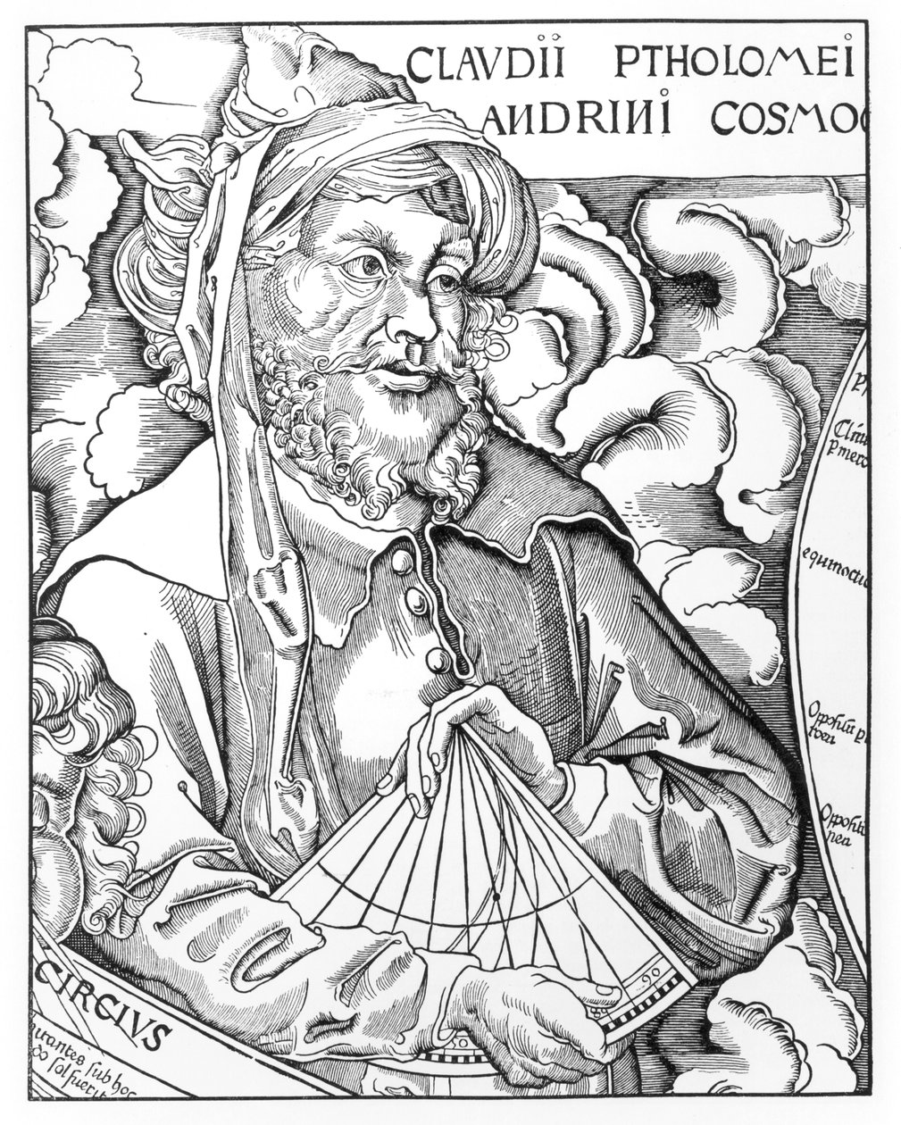 Ptolemy (Claudius Ptolemaeus) (c.90-168) bir sekstant tutuyor by French School