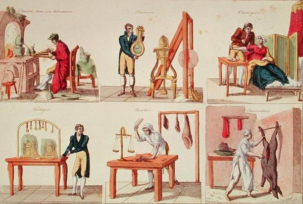 Altı Meslek (renkli gravür) by French School