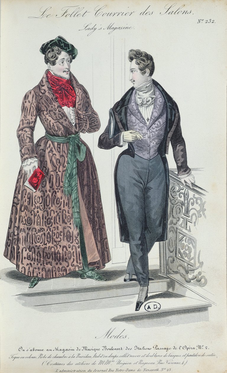İki Zarif Genç Adam, 1835 (renkli gravür) by French School