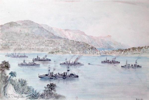 Villefranche (kağıt üzerine sulu boya) by French School