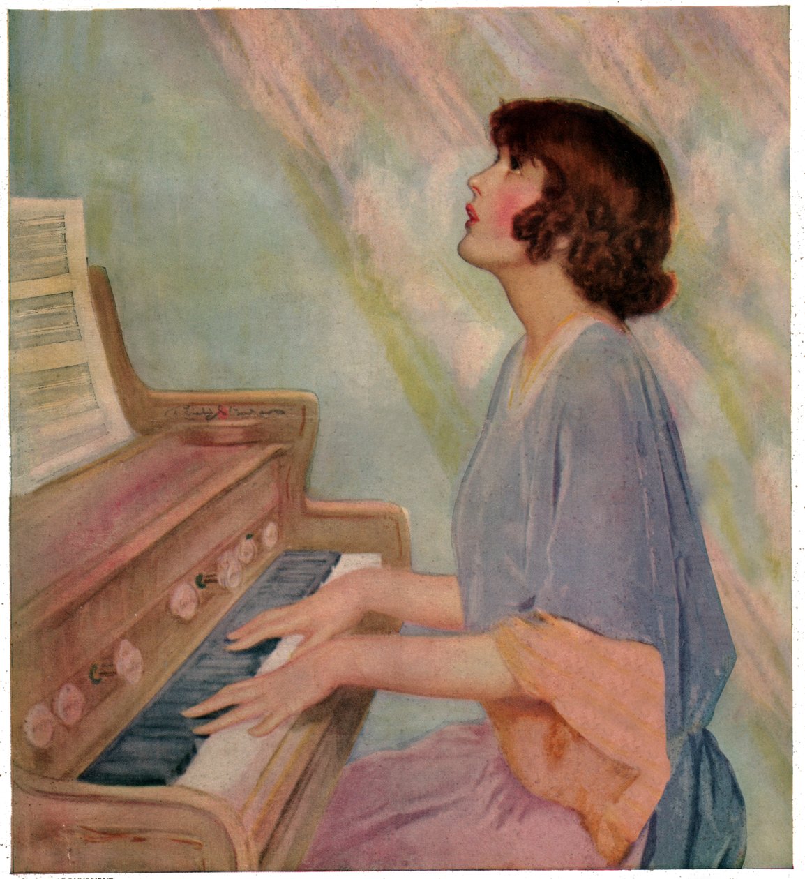 Org çalan kadın. 1924 (gravür) by French School