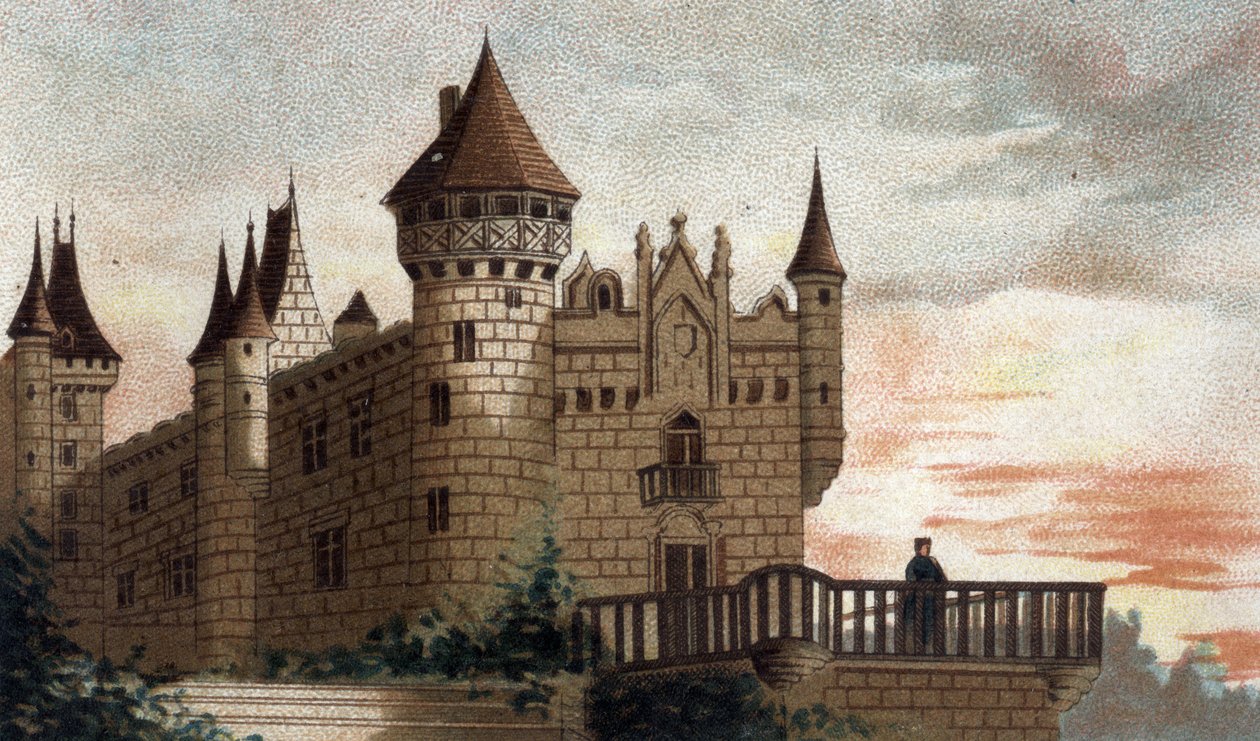 Busset (Allier) kalesinin görünümü. by French School