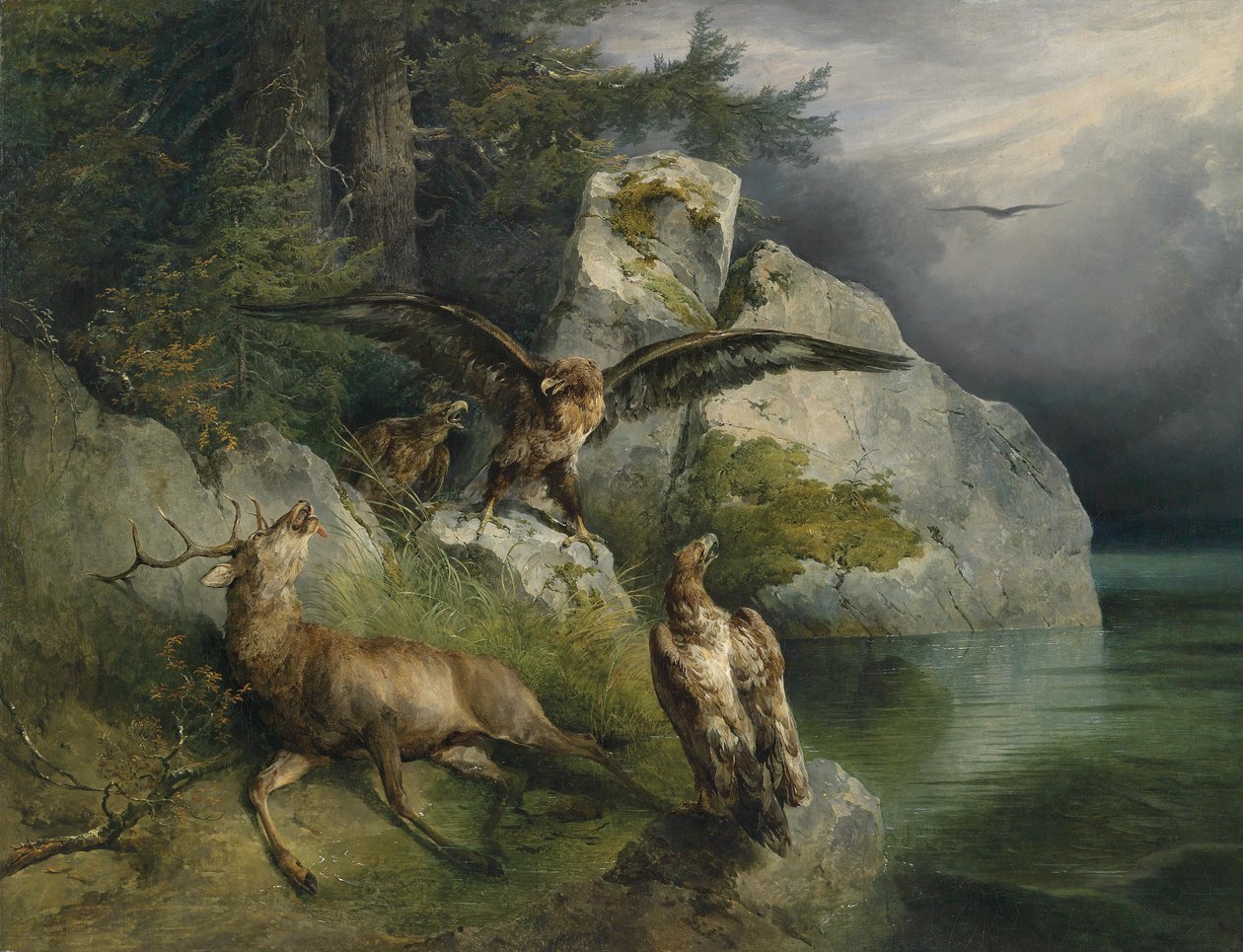 Kartal ve ölen geyik by Friedrich Gauermann