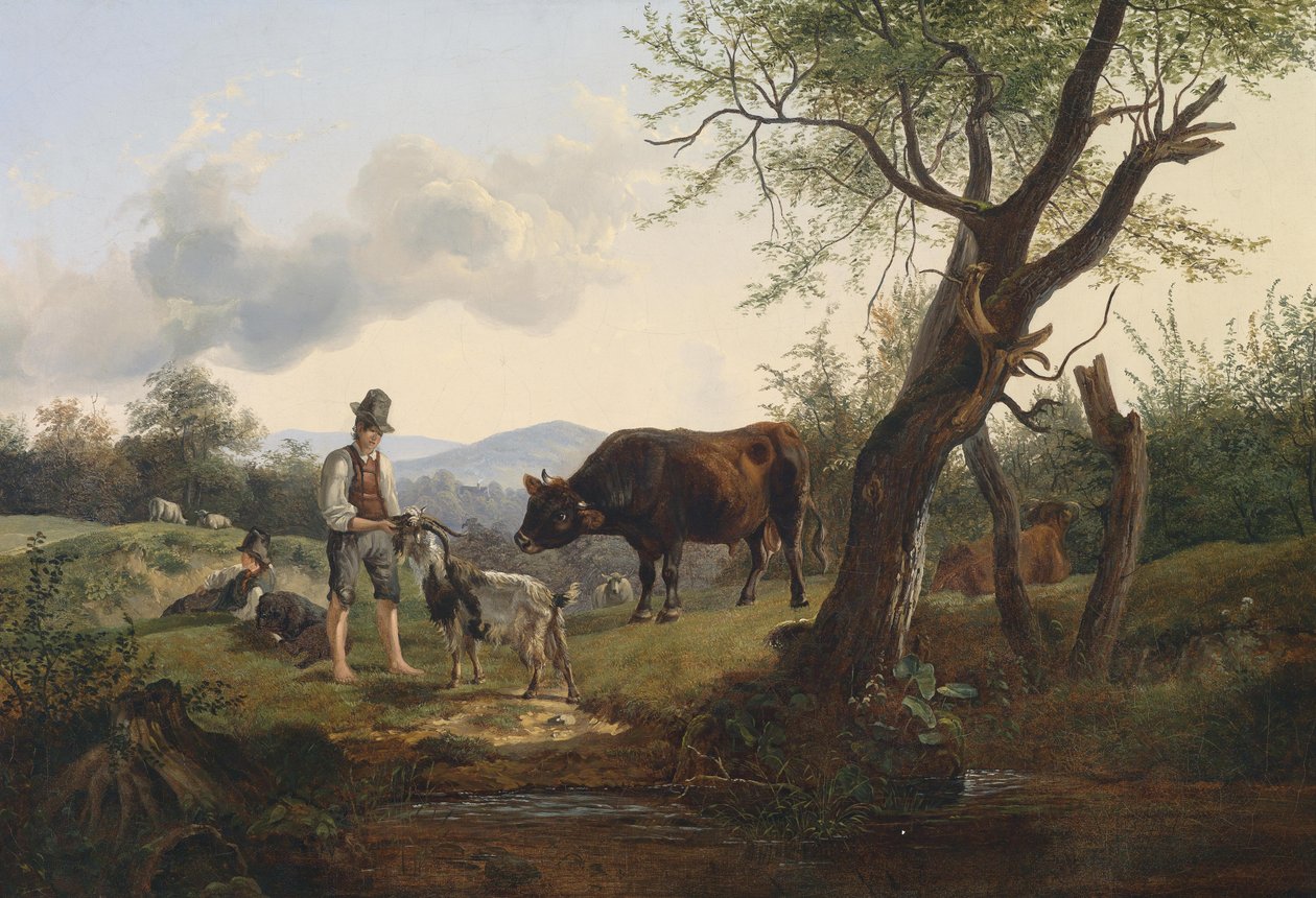Teke ile çoban by Friedrich Gauermann