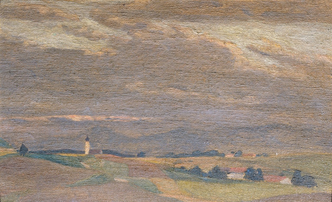 Kilise kulesi ile akşam manzarası by Friedrich Hasslwander