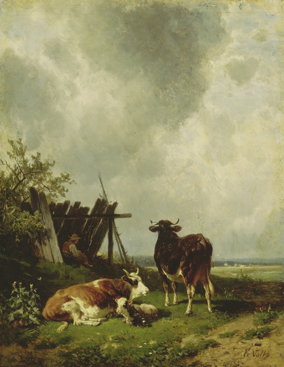 İnekler, 19. yüzyıl by Friedrich Johann Voltz