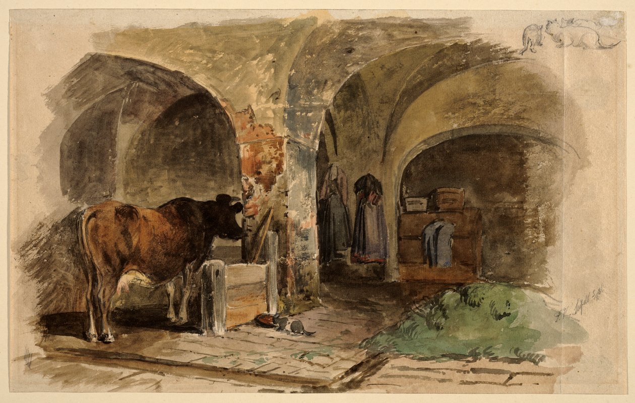 inek ile ahır by Friedrich Voltz