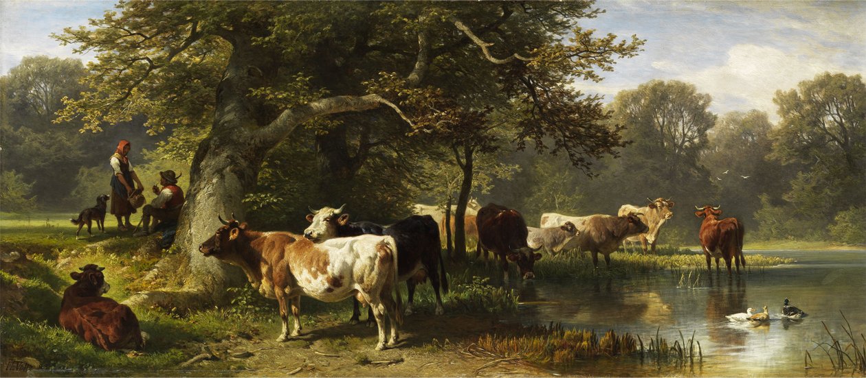 İçme noktasında sığır by Friedrich Voltz