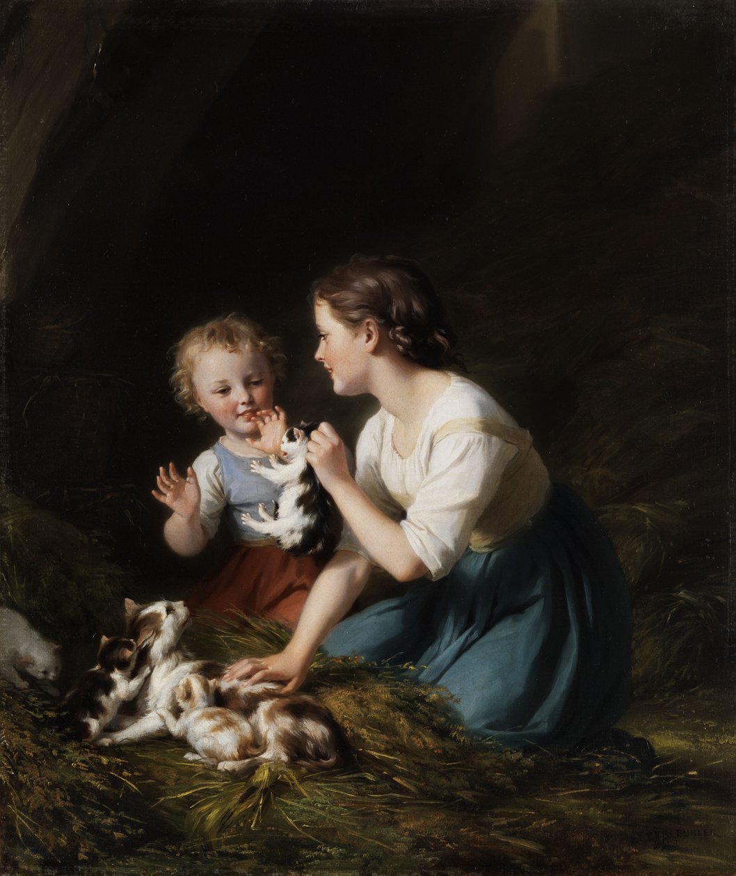 yavru kedi olan çocuklar by Fritz Zuber Buhler