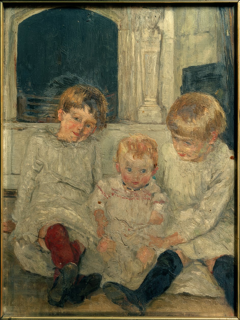Şöminenin önünde sanatçının üç kızı by Fritz von Uhde
