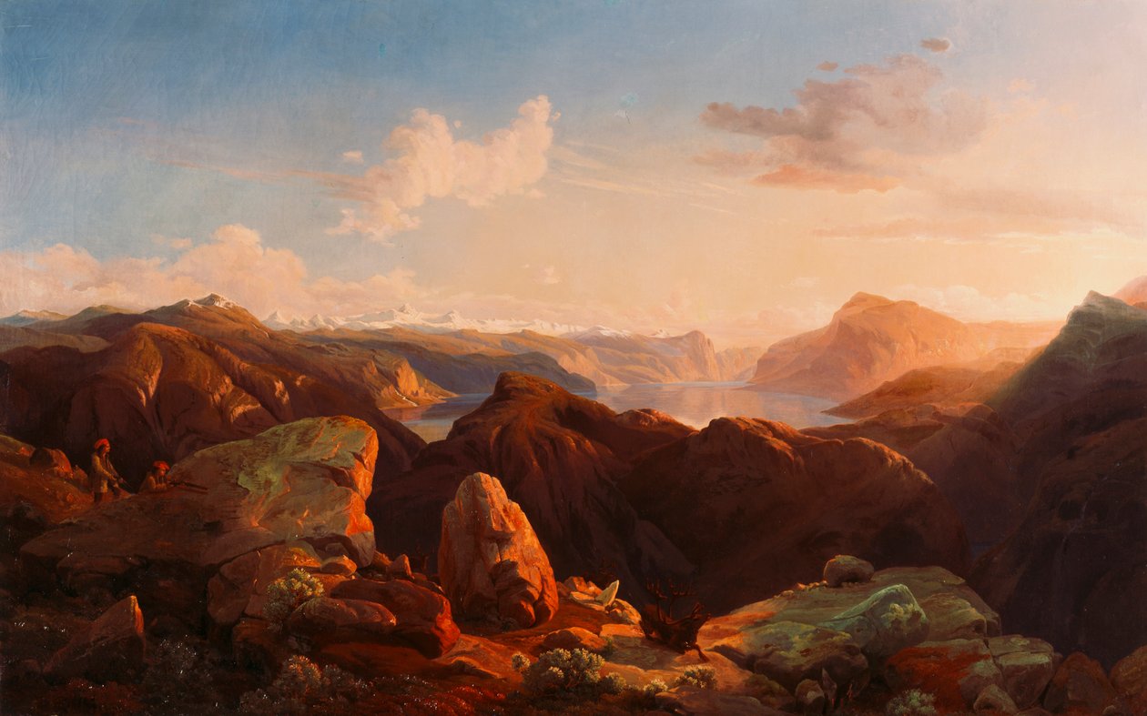 dağ manzarası by Fritz (Friedrich) Bamberger