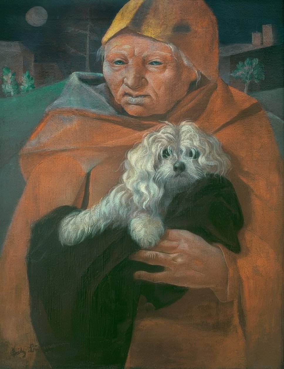 Köpeğiyle yaşlı adam by Fritz Burmann
